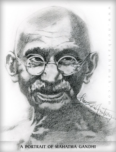 A Hand Drawn Portrait of Mahatma Gandhi