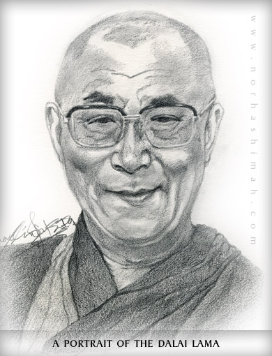 A Hand Drawn Portrait of the Dalai Lama